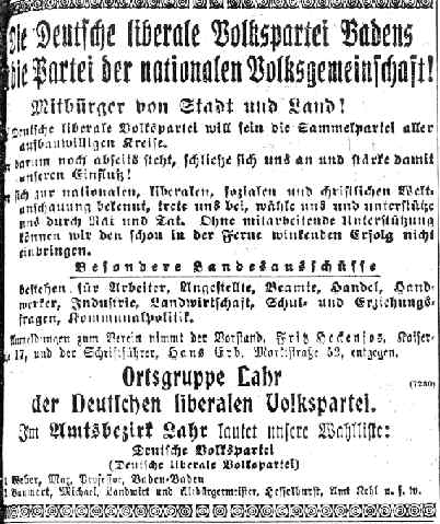 Aufruf der Deutschen liberalen Volkspartei Badens (DVP) 