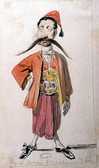 Das Aquarell zeigt den Chefkoch auf Schloss Arenenberg, wahrscheinlich Massimo, als Türke gekleidet.