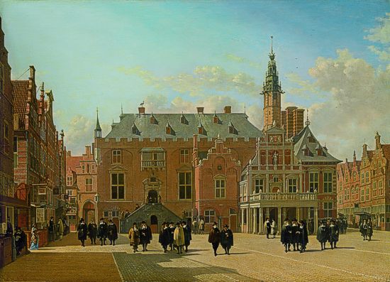 Gerrit Adriaensz Berckheyde, Der Marktplatz in Haarlem mit Blick auf das Rathaus, 1661