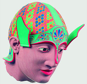 Kopf eines griechischen Kriegers aus dem Ostgiebel des Aphaia-Tempels in Ägina (Griechenland), 490-480 v.Chr.,