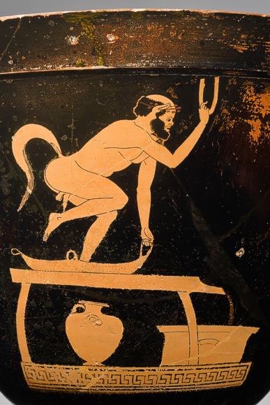 Kelternder Silen, Weinmischgefäss aus Athen, Ton, um 480 v. Chr.