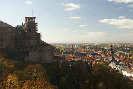 Blick von der Scheffelterrasse auf Stadt und Schlos Heidelberg