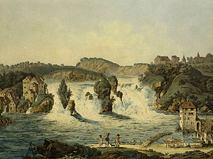 Leonhard Trippel (1745‒1783) Der Rheinfall, 1778 Kolorierte Umrissradierung auf Papier Museum zu Allerheiligen Schaffhausen, Depositum Sammlung Bernhard Neher ‒ Schenkung Stiftung Oscar Neher