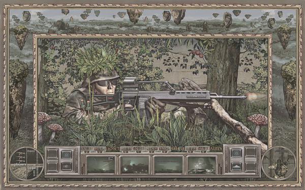 Das große Rasenstück. 2013, Digitale Montage/Jacquard, 265 x 425 cm. © Margret Eicher