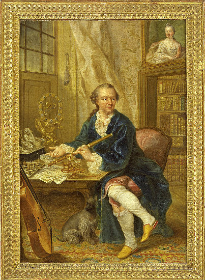 Kurfürst Carl Theodor von der Pfalz in seinem Kabinett in Schloss Schwetzingen.