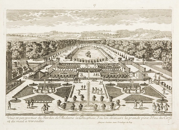 Vue et perspective du Jardin de Madame La Dauphine a Versailles. Pierre Aveline, Paris, 1689. Kupferstich auf Papier. Reiss-Engelhorn-Museen Mannheim. © rem, Foto: Maria Schumann
