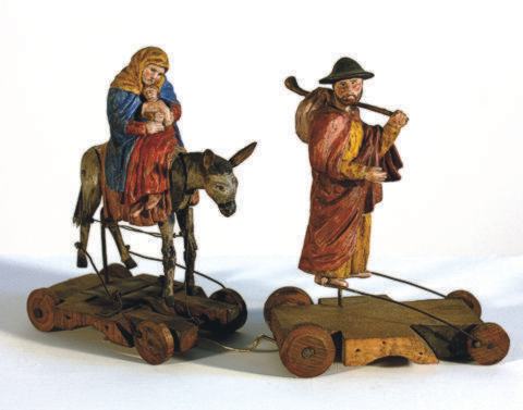 Flucht nach Ägypten, mechanische Krippenfiguren aus Pribram um 1820.