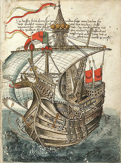T&uuml;rkisches Schiff aus der Handschrift St. Peter pap. 32, fol. 50r. &copy; Badische Landesbibliothek Karlsruhe
