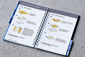 Die fachgerechte Erstversorgung der verschiedenen Objektarten wird durch schnell verständliche Illustrationen und kurze Sätze übersichtlich angeleitet. (Foto und Layout: FH Münster/Fachbereich Design) 