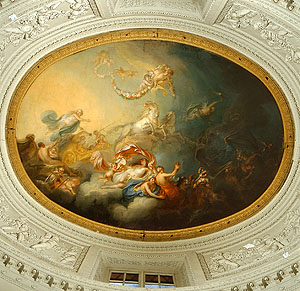 Schwetzingen, Badhaus, Deckenfresko im Ovalsaal. Nicholas Guibal: Die Morgenröte vertreibt die Nacht. Foto LMZ/SSG