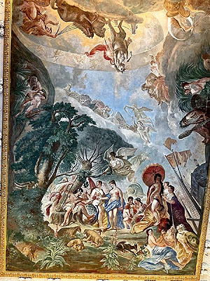 Schloss Mannheim, Treppenhaus: Urteil des Paris. Nachzeichnung von Carolus Focke nach dem Original von Cosmas Damian Asam. Foto: kulturer.be