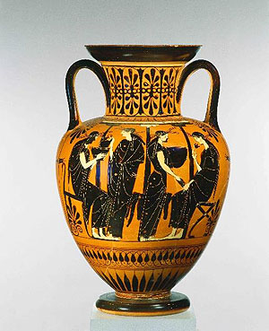 Frauen bei einem Fest ohne Männer. Attisch schwarzfigurige Amphore, Ton, 510–500 v. Chr. Staatliche Antikensammlungen München, Inv. SH 1538. © Staatliche Antikensammlungen und Glyptothek München, Renate Kühling