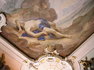 Neues Schloss Tettnang, Deckenfresko im Bacchussaal, Detail. Foto: kulturer.be