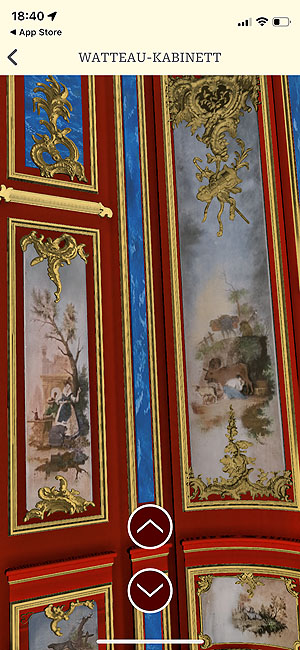 Schloss Bruchsal, Watteau-Kabinett in der digitalen Rekonstruktion. Screenshot kulturer.be