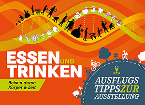 Faltkarte mit Ausflugstipps zur großen Sonderausstellung „Essen und Trinken“ © rem gGmbH Stiftungsmuseen